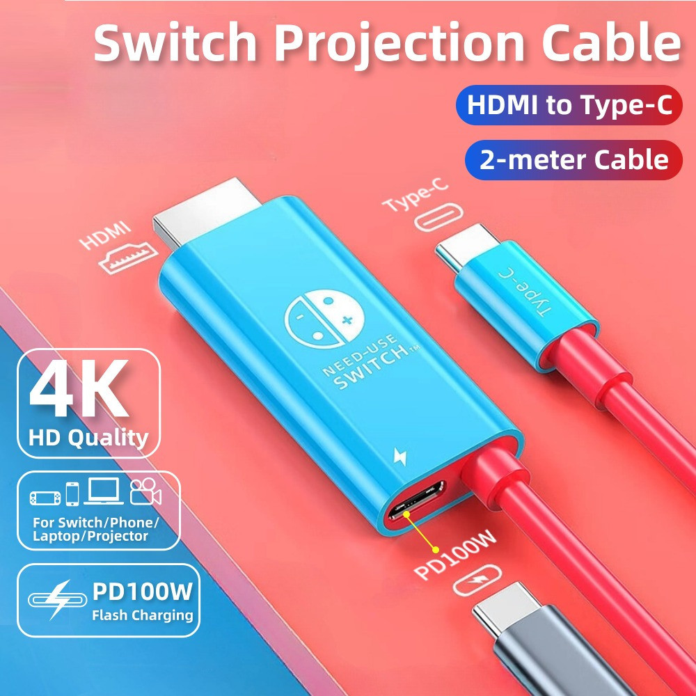 Cáp chiếu chuyển đổi USB Type C sang HDMI cho Nintendo Switch 2 / 1 / OLED 100W PD Cổng sạc cho máy 