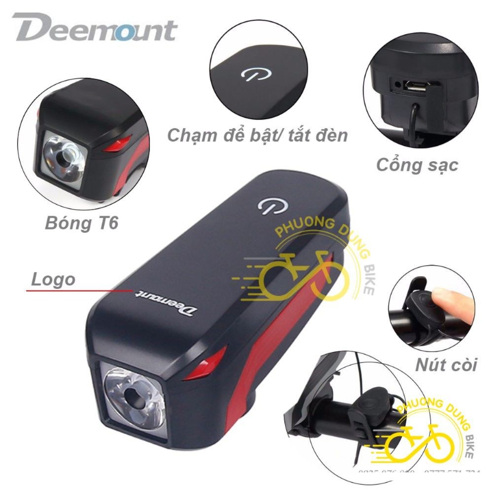 Đèn kèm còi cảm ứng xe đạp HJ-7599 Deemount