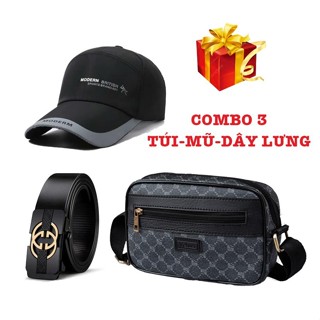   COMBO 3  Túi đeo chéo  dáng đứng hoặc dáng ngang  Veluci cao cấp mũ nam và thắt lưng thời trang 30M2G 