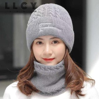 Llcy set mũ beanie + khăn choàng cổ + khăn choàng cổ bằng vải lông giữ ấm mùa đông