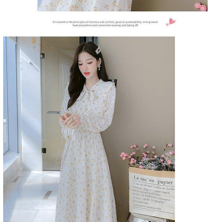 Sugemiusi Đầm chiffon Dài Tay In Hoa Cao Cấp Thời Trang Xuân Thu 2023 Phong Cách Mới