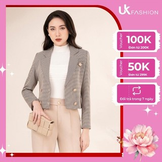 Áo Khoác Vest Nữ UK Fashion Kẻ Caro Vải Hàn Cao cấp Có 4 Cúc Bọc Tinh Tế Lịch Sự Hiện Đại NKAK2209002