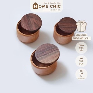 Hũ gỗ có nắp hũ gia vị hộp gỗ hũ mứt chất liệu gỗ tần bì kết hợp gỗ óc chó dùng để decor đựng đồ | HOME CHIC CORNER