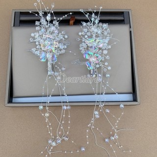 Tua rua pha lê ghép nối với siêu cổ tích cô dâu phụ kiện tóc handmade đính hạt cưới phụ kiện