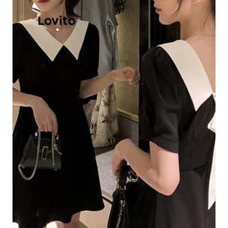 Đầm Lovito phối viền tương phản màu trơn phong cách thanh lịch dành cho nữ LNE53457