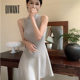 Oiwant Nữ Mini Đầm Mùa Xuân 2024 Thời Trang Cổ Tròn Phong Cách Mới Không Tay Màu Trơn