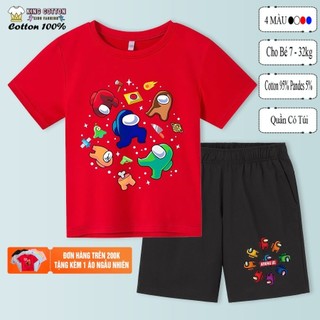 Bộ quần áo trẻ em Cotton thun lạnh AMONG US, size từ 10-32kg, 4 màu, bộ quần áo cho bé mặc mát co dãn tốt
