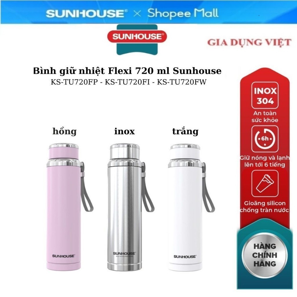 Bình giữ nhiệt Flexi 720 ml Sunhouse KS-TU720FP ,KS-TU720FI ,KS-TU720FW