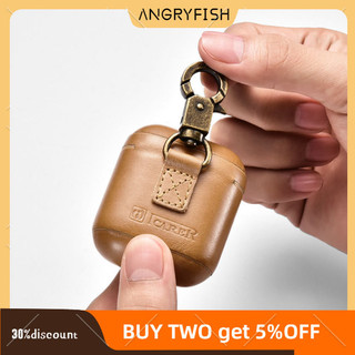 Hộp đựng tai nghe ANGRYFISH cho Airpods 2 Vỏ da có khóa chống mất cho du lịch ngoài trời