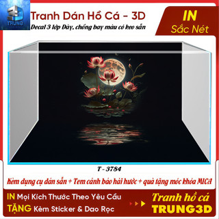 Tranh 3D dán hồ cá tranh sen trăng liền đáy Decal 3 lớp chống bay màu có keo sẵn