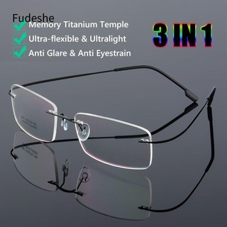 Fudeshe Kính Đọc Sách Bằng Titan Siêu Nhẹ Tầm Nhìn Linh Hoạt +1.0~+4.0 Không Viền/ Trơn Trượt