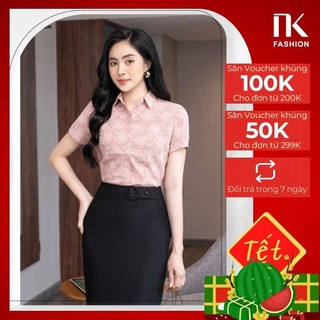 Áo Sơ Mi Nữ Cổ Đức Cộc Tay Hoạ Tiết NK FASHION, Thiết Kế Dáng Suông Công Sở Thoáng Mát NKSM2104019