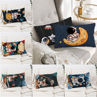 Vỏ gối hình chữ nhật phi hành gia không gian Phim hoạt hình dễ thương Gấu dâu tây in một mặt Đệm Polyester Trang trí ghế Sofa tại nhà (Không có lõi)