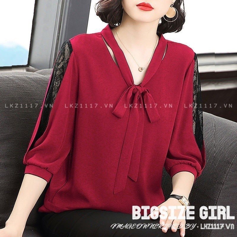 Áo sơ mi nữ trung niên voan tay lỡ cổ chữ v màu đỏ Bigsize Áo trung niên nữ sang trọng form rộng mùa hè cho mẹ cho bà Thời trang Trung Niên Cao Cấp