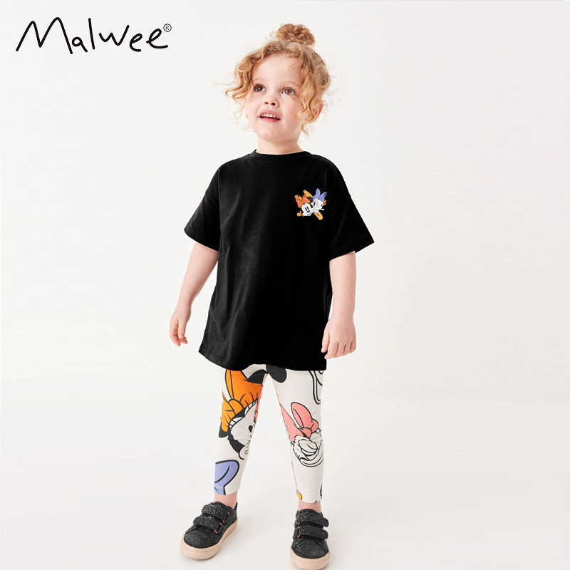 Bộ Áo Thun Tay Ngắn In Hình Mickey / Minnie / Minnie / Hoạt Hình Dành Cho Bé Gái