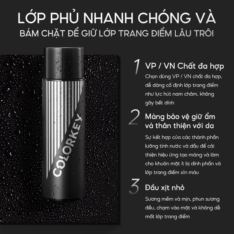 Ảnh 3 của Xịt Khóa Nền Colorkey cố định lớp makeup lâu trôi, dưỡng ẩm, kiềm dầu chống thấm nước 100Ml