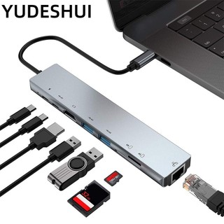 Yudeshui bộ chuyển đổi trạm dock hub 8 trong 1 type c sang usb-c gigabit ethernet dongle usb 3.0 cổng