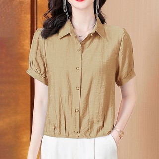 Mùa Hè Mỏng Phong Cách Áo Sơ Mi Voan Tay Ngắn Băng Lụa Áo Thun Nữ Rời Phong Cách Mới Nữ Phong Cách Phương Tây Mùa Hè Ngắn Phong Cách Nữ Tay Ngắn