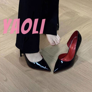 YAOLI  Giày cao gót phong cách mới gợi cảm hộp đêm gót nhọn mũi nhọn dép da bằng sáng chế có đế đỏ