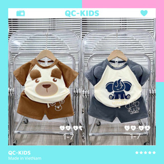 Quần áo trẻ em mùa hè, bộ cộc tay bé trai bé gái chất liệu cotton thêu hình gấu voi cho bé 8-18kg