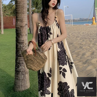  Phong cách thông thường Sling Nữ Xuân Hè Thiết kế Cảm giác Du lịch Mặc bên ngoài Váy mỏng hơn Váy dài kỳ nghỉ