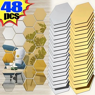 48 Chiếc Lục Giác Acrylic Gương Dán Tường Gương Mini Paster Tự Dính Đề Can Phòng Ngủ Nhà Nghệ Thuật Trang Trí