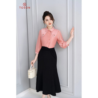 Áo tơ hồng, cổ đức tà bong thêu hoa  Toson 12982P84