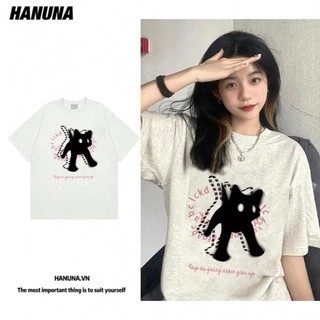 HANUNA Local Brand Áo Thun Phông Form Rộng 100% Cotton BIG SIZE  Phông Tay Ngắn phong cách mới Thiết kế nữ phiên bản Hàn Quốc in hình dáng rộng