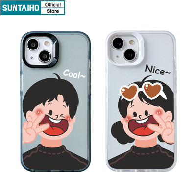 Suntaiho Độc Đáo Ngộ nghĩnh Happy Cặp Đôi Họa Tiết Trong Suốt Mờ Dành Cho Iphone 15 14 12 13 11 Pro Max IP 7 8 Plus Iphon X Xs XR Xs Max TPU Silicon Softcase Cao Cấp Chống Sốc Ốp điện thoại