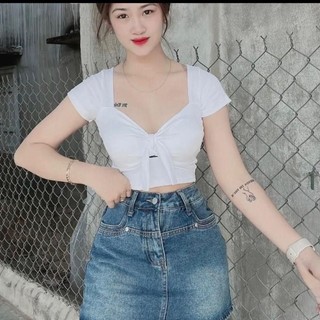 Áo croptop nữ kiểu thun gân len 4 chiều cột nơ Voi Women
