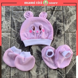 Set mũ bao chân tay sơ sinh, bao chân bao tay cho bé so sinh 100% cotton cao cấp an toàn mềm mịn cho da bé