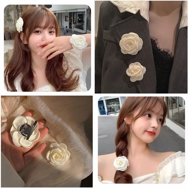 Ahellogirl Mới Hàn Quốc Camellia Kẹp Tóc Hoa Trắng Thổ Cẩm Kẹp Tóc Thổ Cẩm Phụ Kiện Tóc Đa Năng