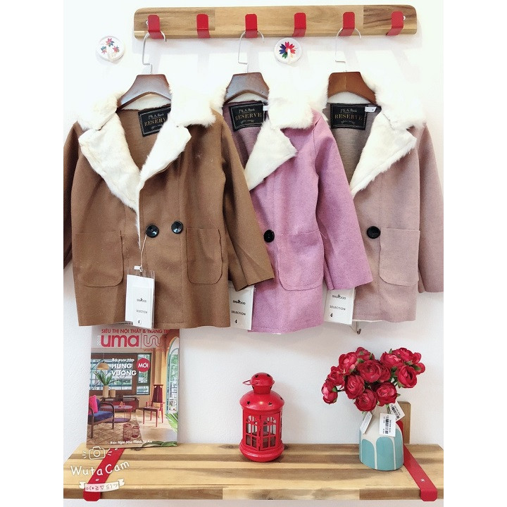 áo khoác dạ cổ lông Nga cho bé trai, bé gái 12-28kg - Berrnier VIP