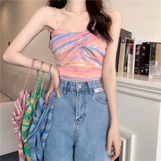 Pháp gà sọc nhỏ sling áo vest ngoài nữ mùa xuân hot girl gợi cảm đáy không tay ngắn top
