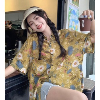 Mùa Hè Phong Cách Hawaii Kỳ Nghỉ Áo Sơ Mi Nữ Rời Thường Ngày Voan Tay Ngắn In Hoa Top