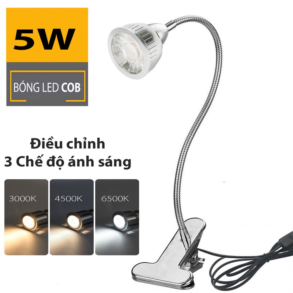 Đèn Led rọi kẹp bàn đầu giường BOFIT 5W-220V, Tích hợp đèn học, Đèn đọc sách, Đèn Soi tranh trang tr