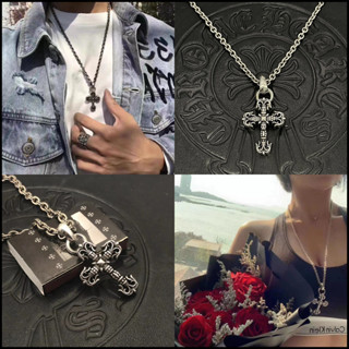  Chrome HEARTS Bạc 925 Trung Bình Ngọn Lửa Chữ Thập Vòng Cổ Đôi Mặt Dây Chuyền Vintage Punk Phong Cách Trang Sức Quà Tặng Ngày Lễ Tình Nhân CX034 