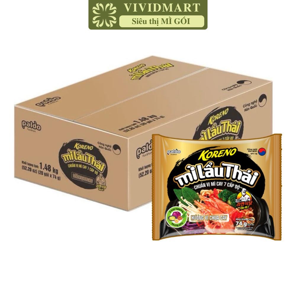 THÙNG20GÓI-PALDO - Mì lẩu Thái Koreno hương vị chua cay, Mì Koreno Hàn Quốc, Mì lẩu thái Hàn Quốc, M