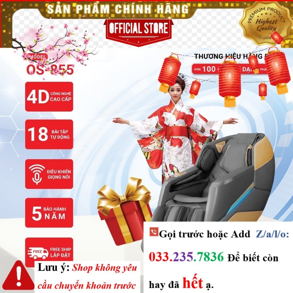Ghế massage Okinawa OS 855, công nghệ massage 5D, bi con lăn di chuyển - <NEw<