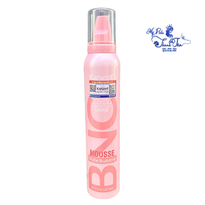 Bọt tạo kiểu tóc uốn xoăn KARSEELL BNC MOUSSE SHINE STYLE BUBBLE (HỒNG) 200ml ( NEW )
