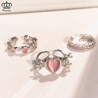 3 Cái / bộ Hàn Quốc Opal Hoa Trái Tim Bộ Pha Lê Nơ Bạc Zircon Nhẫn Nữ Phụ Kiện Trang Sức Quà Tặng