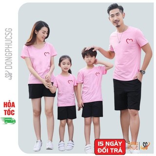 Áo thun gia đình màu hồng đồ đồng phục gia đình 3/4/5 người thun mềm mịn GD409HN DONGPHUCSG