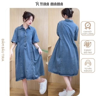 VB894  Đầm bò ngắn tay túi dúm, váy bò dáng A