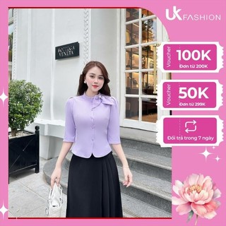 Sơ mi bèo có nơ vai UK Fashion Cao Cấp, Tơ Lụa Mềm Mại dành cho quý cô công sơ UKSM2310001