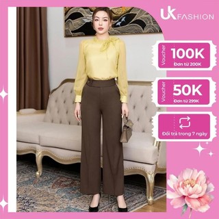 Quần Ống Rộng Cạp Cao Đai Eo UK FASHION Thiết Kế Thanh Lịch Chất Vải Nhập Hàn Cao Cấp Đứng Phom UKQU2301002