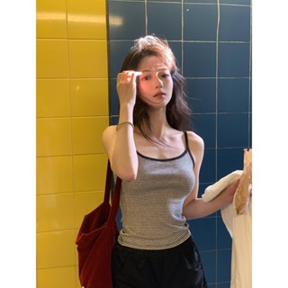 Áo hai dây dệt kim ngắn sọc đen trắng thời trang đường phố cá tính kiểu Mỹ mùa hè cho nữ