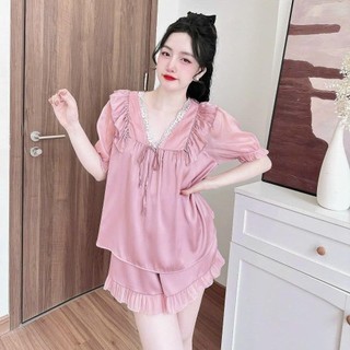 Latin tơ tằm phối tay voan chất vải mềm mịn mặc ngủ thoải mái freesize < 55kg