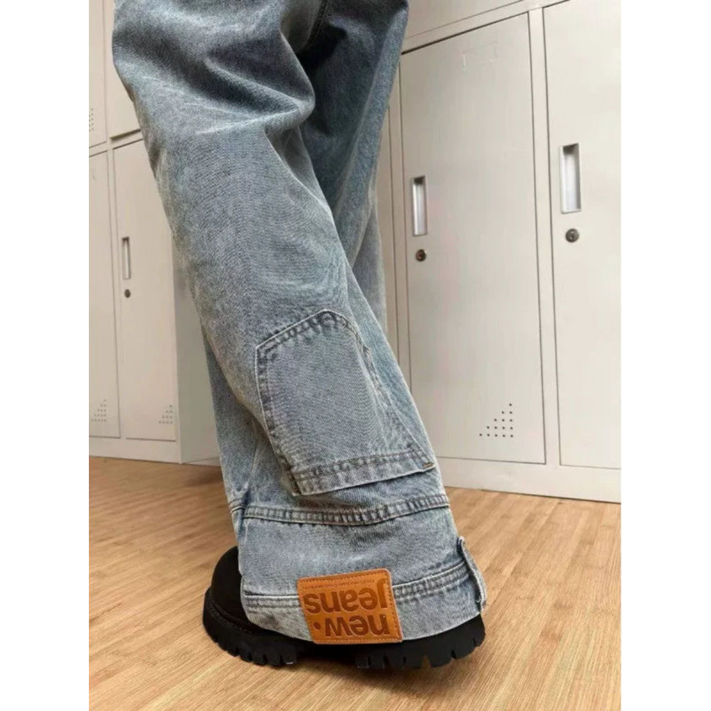 Retro Giặt Quần Jean Lật 2024 Phong Cách Mới Quần Thẳng Nam Thiết Kế Niche American High Street Quần