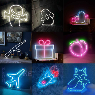 Đèn led neon trang trí Decor phòng ngủ treo tường livestream Quà sinh nhật nhiều mẫu Tặng nguồn + miếng dán