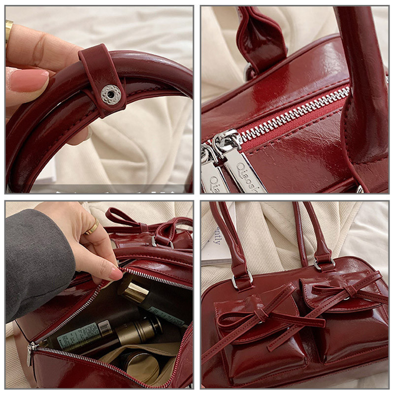 Yadou standoil Hàn Quốc Nơ Nách Boston Túi Tote Retro Dầu Sáp Da Đơn Giản Túi đeo dưới cánh tay | BigBuy360 - bigbuy360.vn